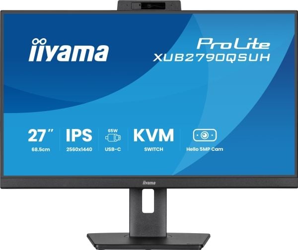 iiyama ProLite XUB2790QSUH-B2 - LED-skjerm - 27" - 2560 x 1440 QHD @ 100 Hz - IPS - 250 cd/m² - 1300:1 - 0.4 ms - HDMI, DisplayPort, USB-C - høytta...