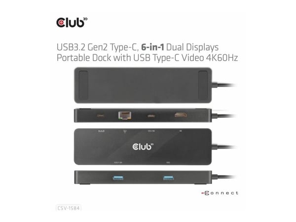 Club 3D - Dokkingstasjon - for skrivebord, bærbar - USB-C - HDMI - 1GbE