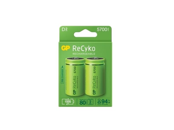 GP Batteries B2145, D, Nickel-metallhydrid (NiMH), 1,2 V, 2 styck, 5700 mAh, Grön