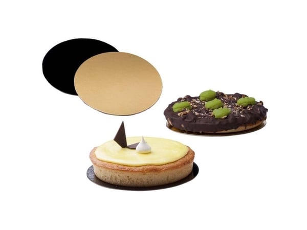 Kagepap, Rund Ø 180mm kraft/PE, guld/sort, pakke a 100 stk Kraftig Fødevaregodkendt