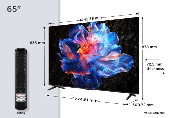 TCL 65V6C - 65" Diagonalklasse (64.5" synlig) - V6C Series LED-bakgrunnsbelyst LCD TV - Smart TV - Google TV - 4K UHD (2160p) 3840 x 2160 - HDR - b...