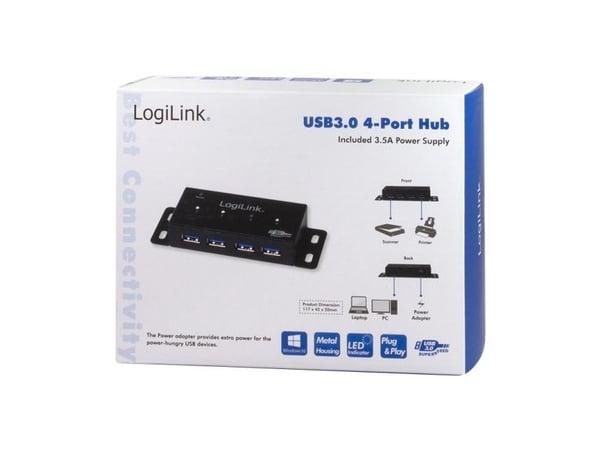 LogiLink USB 3.0 Hub 4-Port - Hub - 4 x SuperSpeed USB 3.0 - stasjonær