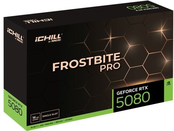 Inno3D iCHILL FROSTBITE PRO - Grafikkort - GeForce RTX 5080 - 16 GB GDDR7 - PCI Express 5.0 - HDMI, 3 x DisplayPort - uten vifte