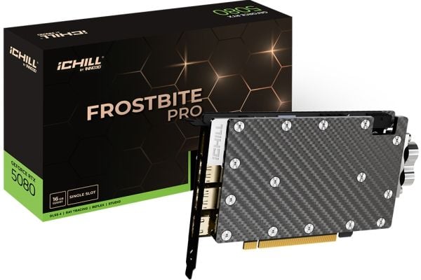 Inno3D iCHILL FROSTBITE PRO - Grafikkort - GeForce RTX 5080 - 16 GB GDDR7 - PCI Express 5.0 - HDMI, 3 x DisplayPort - uten vifte