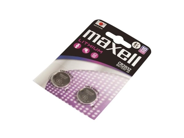 Maxell 12238500, Engangsbatteri, CR2032, Lithium-Manganese Dioxide (LiMnO2), 3 V, 2 stykker, 220 mAh