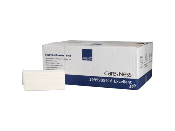 Håndklædeark, ABENA Care-Ness Excellent Minus, 2-lags, V-fold, 21,8x21cm, 11 cm, hvid