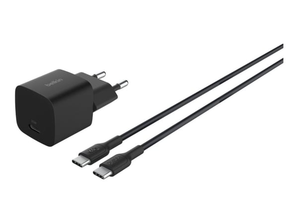 Belkin BoostCharge - Strømadapter - PPS-teknologi - 25 watt - PD 3.1/PPS, Fast Charge (USB-C) - på kabel: USB-C - med USB-C-kabel (1m)
