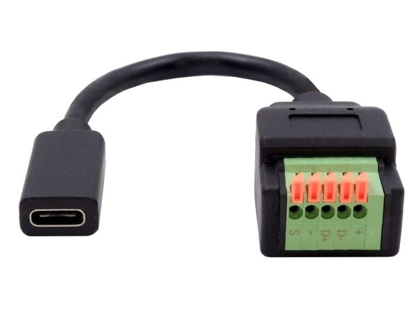 EXSYS EX-49122, 0,15 m, USB C, 5-pin terminal block, USB 2.0, 0,48 Gbit/s, Sort
