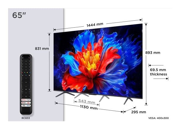 TCL 65P8K - 65" Diagonalklasse (64.5" synlig) - P8K Series LED-bakgrunnsbelyst LCD TV - QLED - Smart TV - Google TV - 4K UHD (2160p) 3840 x 2160 - ...