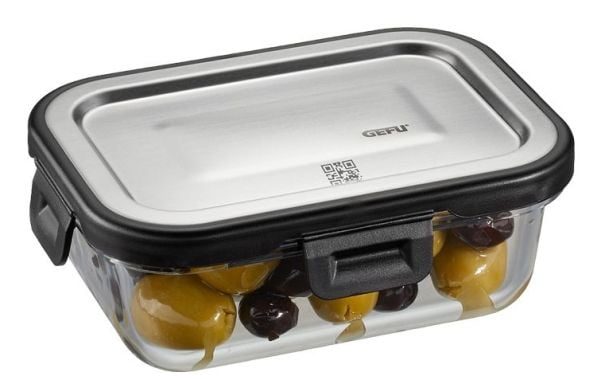 GEFU MILO, Container, Rektangulär, 0,4 l, Grå, Transparent, Borosilikatglas, Plast, Silikon, Rostfritt stål, Frukter