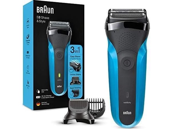Braun Series 3 310BT, Folierasierer, Svart, Blå, Batteri, Nikkelmetallhydrid (NiMH), Innebygd batteri, 30 min.