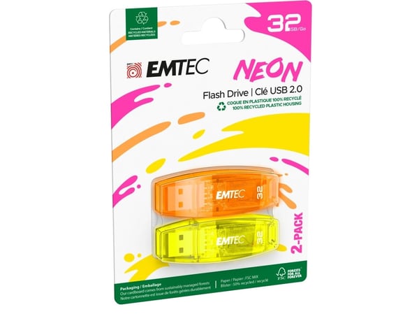 Emtec C410 Neon, 32 GB, USB Type-A, 2.0, Keps, Orange, Gul