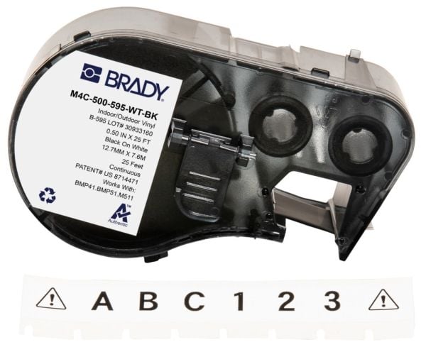 Brady B-595 - Vinyl - blank - permanent akryl-adhesiv - svart på hvitt - Rull (1,27 cm x 7,62 m) 1 rull(er) tape - for Brady BMP53