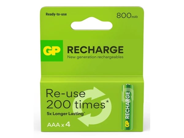 GP - Ladattava paristo, koko AAA, 800 mAh, 4-pack (201259)