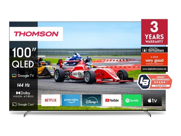 Thomson Q70 Series 100\" QLED PRO UHD GOOGLE SMART TV, 2,54 m (100"), 3840 x 2160 pikseliä, QLED Pro, Älytelevisio, Wi-Fi, musta