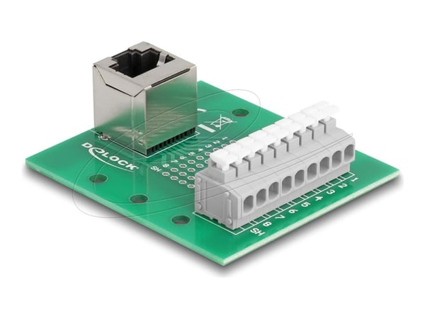 Delock RJ45-uttag till kopplingsplint med tryckknapp för DIN-skena vinklad (66993)