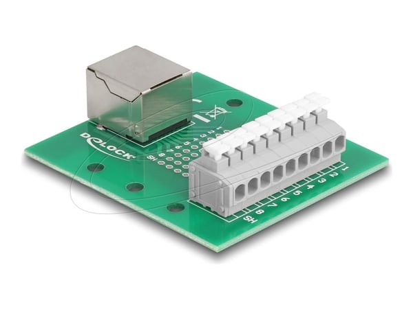 Delock - Nettverksadapter - RJ-45 (hunn) til 9-pins terminalblokk - DIN-rail mountable, trykknapp, 3,81 mm stigning, stifttilordning: 1:1