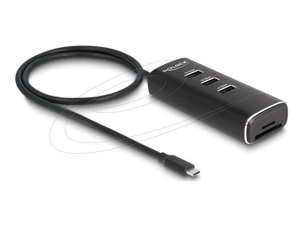 Delock - Hubb - 10 Gbps, including SD and Micro SD Card Reader with USB Type-C connector 60 cm cable and switch for each port - 3 x USB 3.2 Gen 2 -...