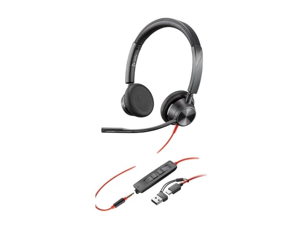 HP Poly Blackwire 3325 - Blackwire 3300 series - headset - på örat - kabelansluten - 3,5 mm kontakt, USB-C - svart - Certifierad för Microsoft-team...