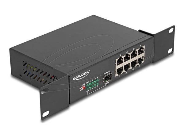 Delock - Kytkin - 10" - 8 x 10/100/1000 + 1 x Gigabit SFP (uplink) - telineasennettava, seinäasennettava