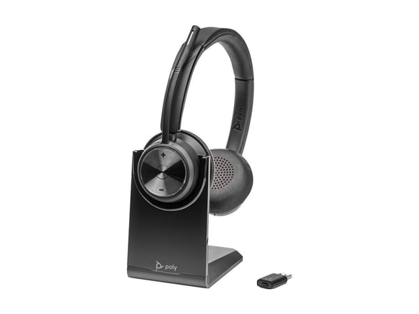 HP Poly Savi 7320 - Savi 7300 series - hodesett - on-ear - DECT - trådløs - USB-A via DECT adapter - svart - UC-sertifisert