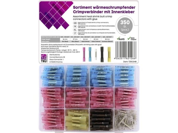TRU COMPONENTS T25C048 Puristusliitin Puristusletkulla 0,3 mm² 6,0 mm² Täysin eristetty Valkoinen, punainen, sininen, musta, keltainen 350 kpl