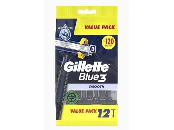 Gillette Blue3 Smooth 7702018541775, Sikkerhets barberhøvel, Sort, Blå, 12 stykker