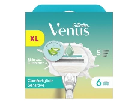Gillette Venus Comfortglide Sensitive, Kvinner, Gillette, Vinus Comfortglide, Blå, Hvit, 6 stykker