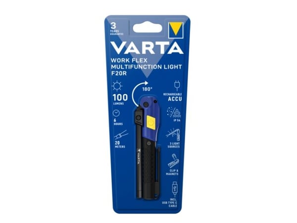 Varta Work Flex, LED, 61 g, IP54, Sort, Håndholdt arbeidslys