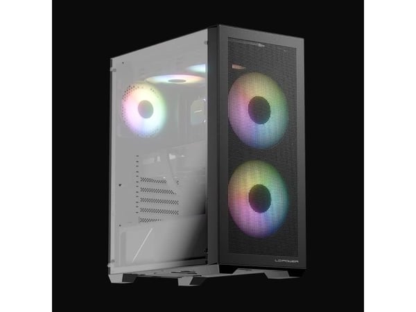 LC Power Gaming 717W Meshwork_L Dark - Tower spel - ATX - genomskinlig sidopanel (härdat glas) - ingen strömförsörjning (ATX) - svart - USB/ljud