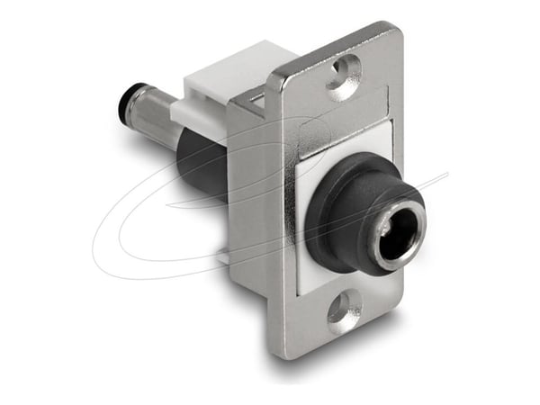 Delock - Strømkoblingsadapter - DC jack 5.5 mm x 2.1 mm (hunn) skott til DC-jack 5,5 mm x 2,5 mm (hann) - panel mount - sølv, hvit, svart