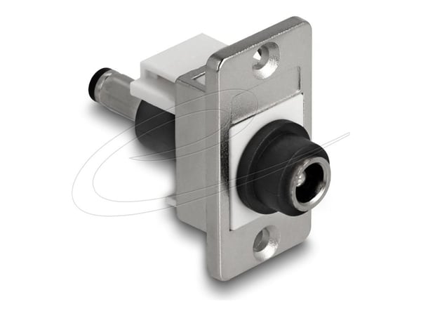 Delock - Strømkoblingsadapter - DC-jack 5,5 mm x 2,5 mm (hunn) skott til DC-jack 5,5 mm x 2,5 mm (hann) - panel mount - sølv, hvit, svart