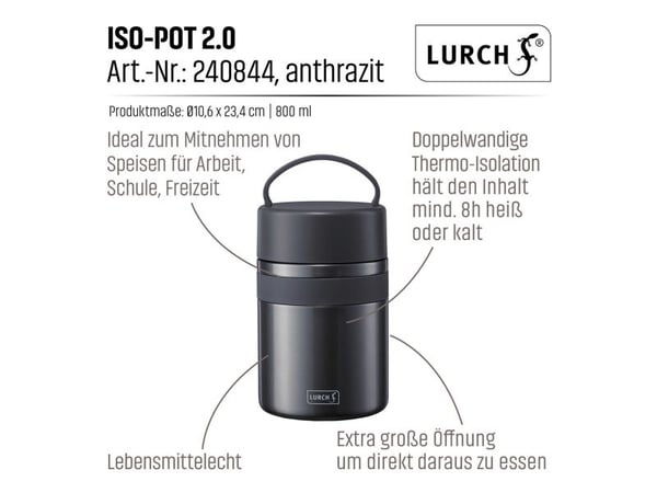 Lurch 00240844, Thermobox, 0,8 L, 12 t, Grå, Rustfritt stål, 110 mm