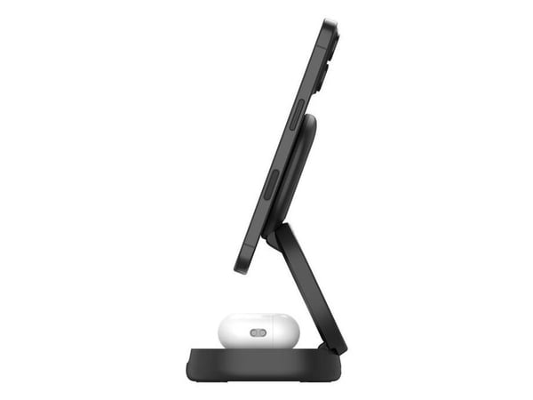 Belkin BoostCharge - Trådløst ladestativ - 2-i-1, Qi2, magnetisk, sammenleggbar + AC-strømadapter - 15 watt - svart