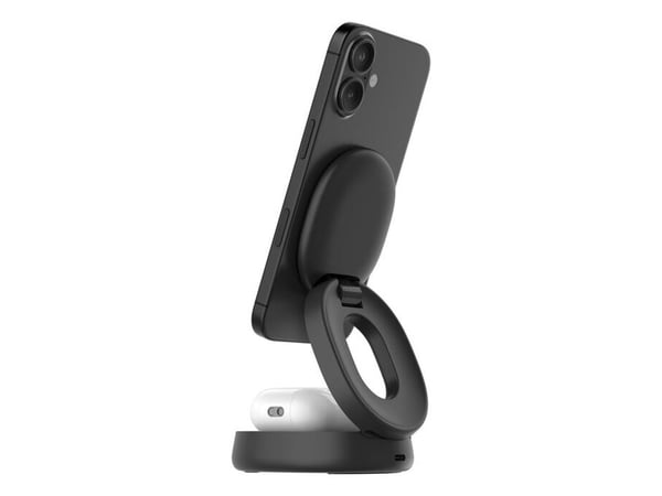 Belkin BoostCharge - Trådløst ladestativ - 2-i-1, Qi2, magnetisk, sammenleggbar + AC-strømadapter - 15 watt - svart