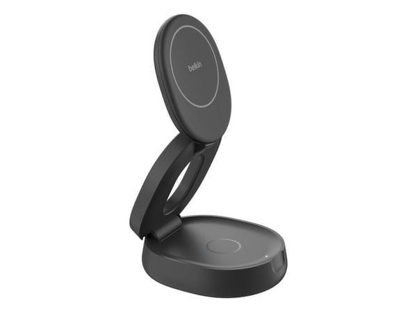 Belkin BoostCharge - Trådløst ladestativ - 2-i-1, Qi2, magnetisk, sammenleggbar + AC-strømadapter - 15 watt - svart