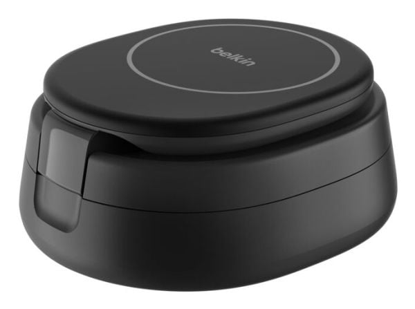 Belkin BoostCharge - Trådløst ladestativ - 2-i-1, Qi2, magnetisk, sammenleggbar + AC-strømadapter - 15 watt - svart