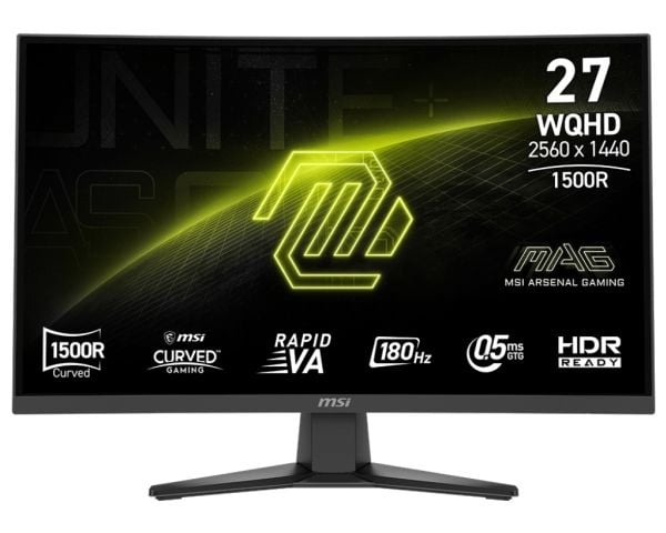 MSI MAG 275CQF E18 - LED-skjerm - gaming - kurvet - 27" - 2560 x 1440 WQHD @ 180 Hz - Rapid VA - 250 cd/m² - 5000:1 - 0.5 ms - 2xHDMI, DisplayPort
