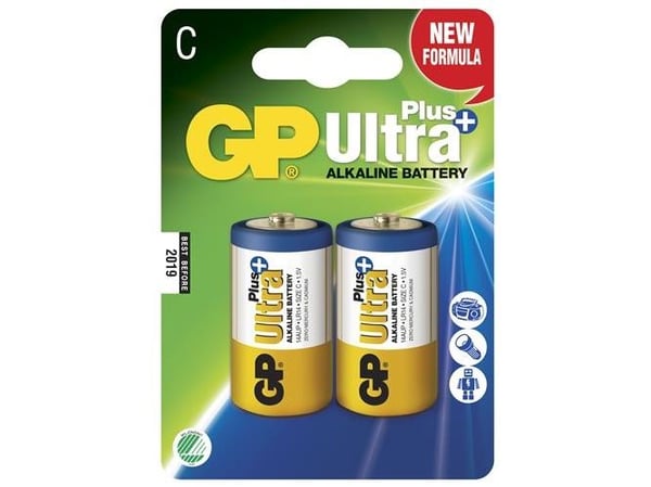 GP Batteries Ultra Plus Alkaline C, Engangsbatteri, C, Alkalinsk, 1,5 V, 2 stykker, Flerfarget