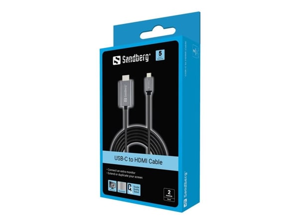 Sandberg - Video/lydkabel - USB-C hann til HDMI hann - 2 m - 4K-støtte