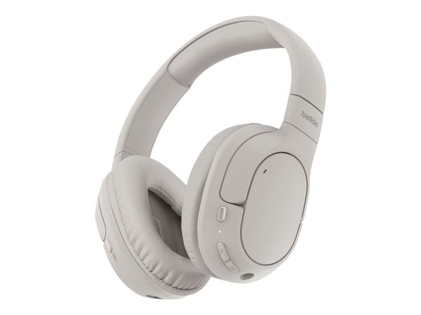 Belkin SoundForm Surround - Hodetelefoner med mikrofon - full størrelse - Bluetooth - trådløs, kablet - USB-C, 3,5 mm jakk - sand