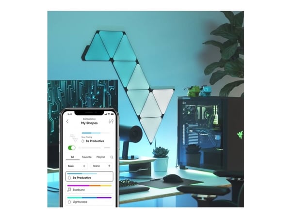 Nanoleaf Shapes Expansion pack - Trådlös belysningsuppsättning - LED x 10 - totalt: 5.4 W - klass G - RGBW-lampa - 1200-6500 K - minitriangel