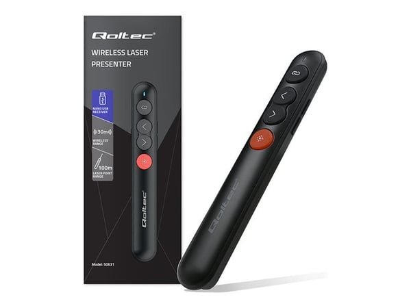 Qoltec laserpeker | 4-i-1-presentatør | USB 3.0 | 2,4 GHz | 100m