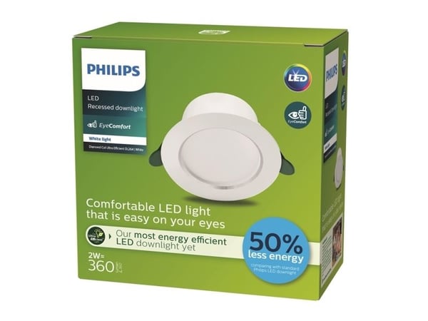 Philips Diamond Cut UltraEfficient -alasvalo, Syvennysspottivalo, 1 lamppu(a), LED, 3000 K, 310 lm, Valkoinen