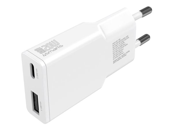 4smarts PDPlug Slim Duos - Strømadapter - GaN - 20 watt - 3 A - HiSilicon Fast Charging, SCP, QC 2.0, QC 3.0, AFC, PD 3.0, PD/PPS, Apple 2.4A (24 p...