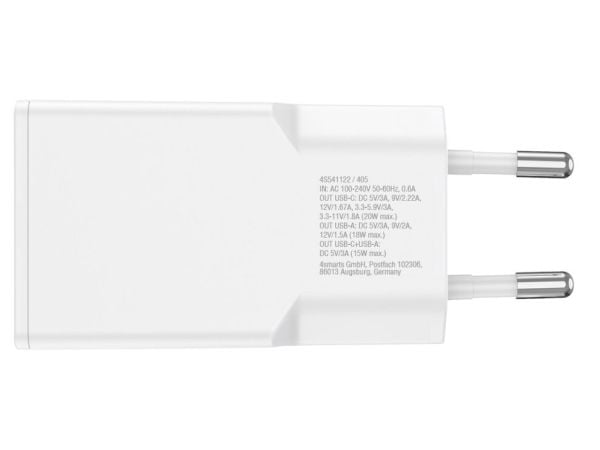 4smarts PDPlug Slim Duos - Strømadapter - GaN - 20 watt - 3 A - HiSilicon Fast Charging, SCP, QC 2.0, QC 3.0, AFC, PD 3.0, PD/PPS, Apple 2.4A (24 p...