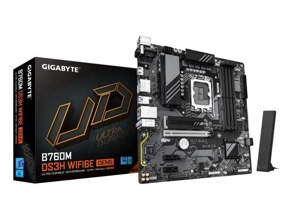 GIGABYTE B760M DS3H WIFI6E GEN5, Intel, LGA 1700, Intel® Celeron®, Intel Core i3 12th Gen, Intel Core i3 13th Gen, Intel Core i3 14th Gen, Intel......