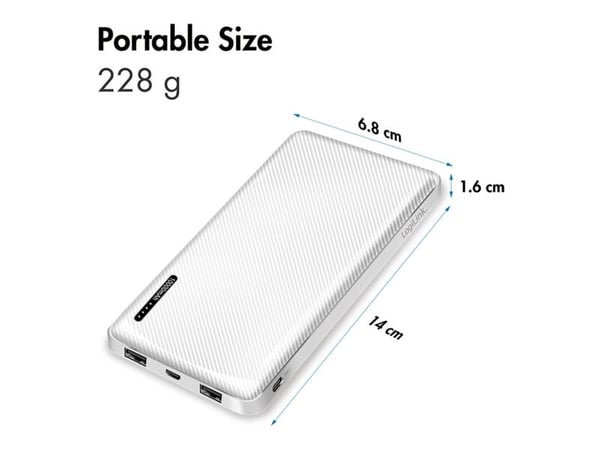 LogiLink PA0328WRF, 10000 mAh, 12 W, Hvit