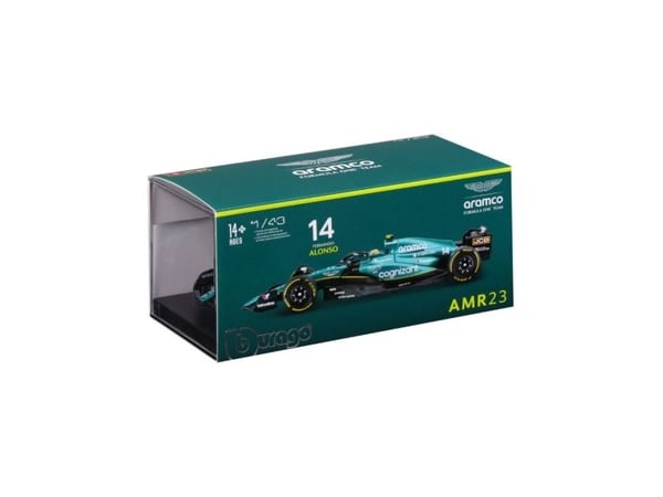 BBURAGO Aston Martin F1 1:43 Alonso 23, Sports car model, Preassembled, 1:43, Aston Martin AMR23 #14, Any gender, Metal, Plastic
