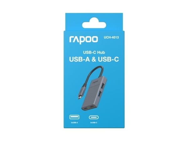 Rapoo UCH-4013, USB Type-C, USB 3.2 Gen 1 (3.1 Gen 1) Type-A, USB 3.2 Gen 1 (3.1 Gen 1) Type-C, 5000 Mbit/s, Harmaa, Muovi, 0,14 m